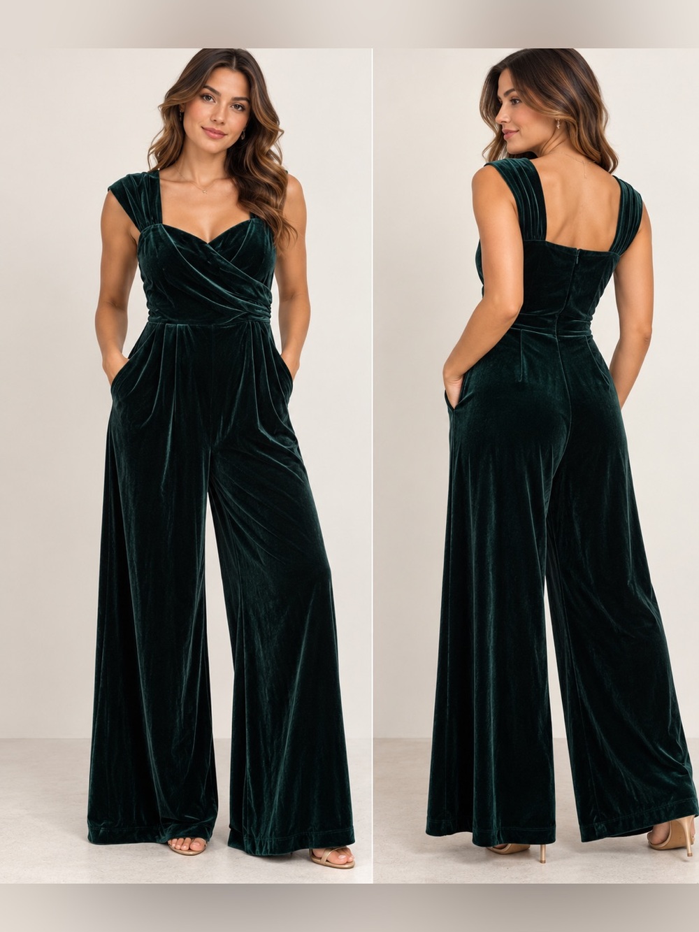 Elegant Emerald Green Velvet jumpsuit